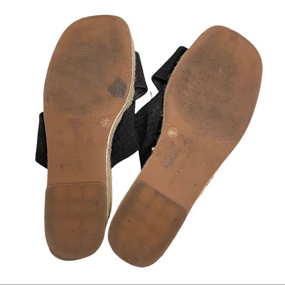 LUCKY BRAND Gayte Slip On Espadrilles Sandals Suede Leather Black Tan 10 - Picture 9 of 11